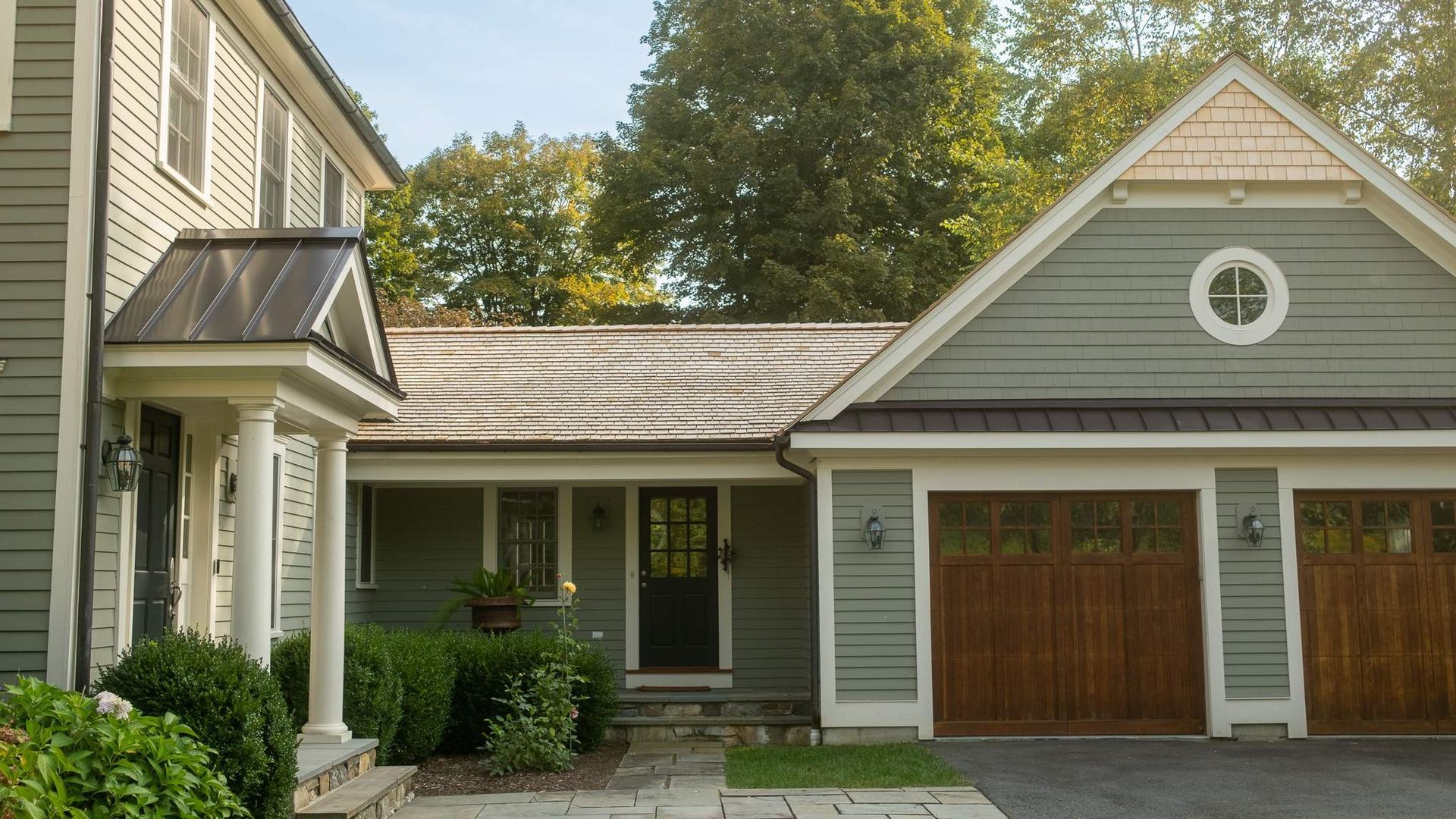 Drexel Standing Seam Metal Accents and Yellow Sidewall Cedar on Gable Peaks in Connecticut