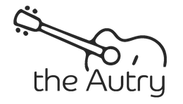 Black and white logo: guitar silhouette with the words 