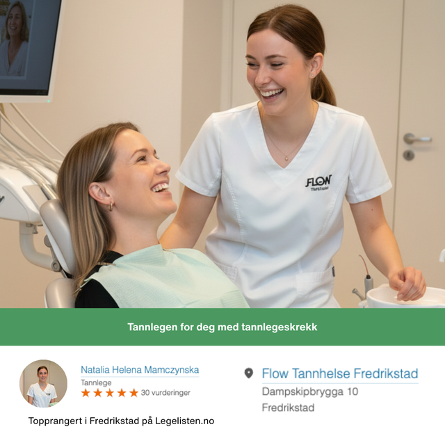 Tannlege Natalia Helena Mamczynska med pasient hos Flow Tannhelse Fredrikstad