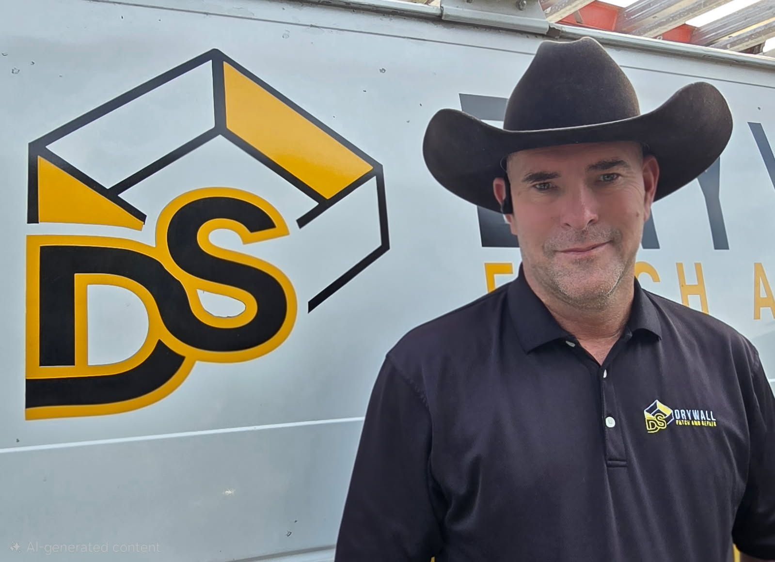 Bald man wearing black polo shirt with