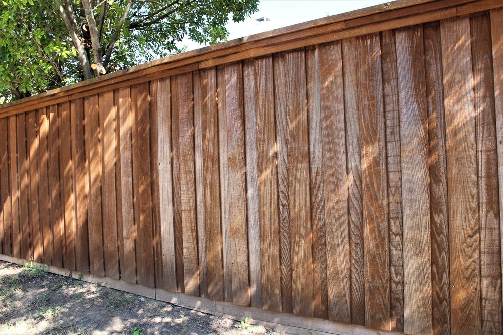 A Close Up of a Wooden Fence With Trees — Perry's Timber & Fencing In Albion Park, NSW