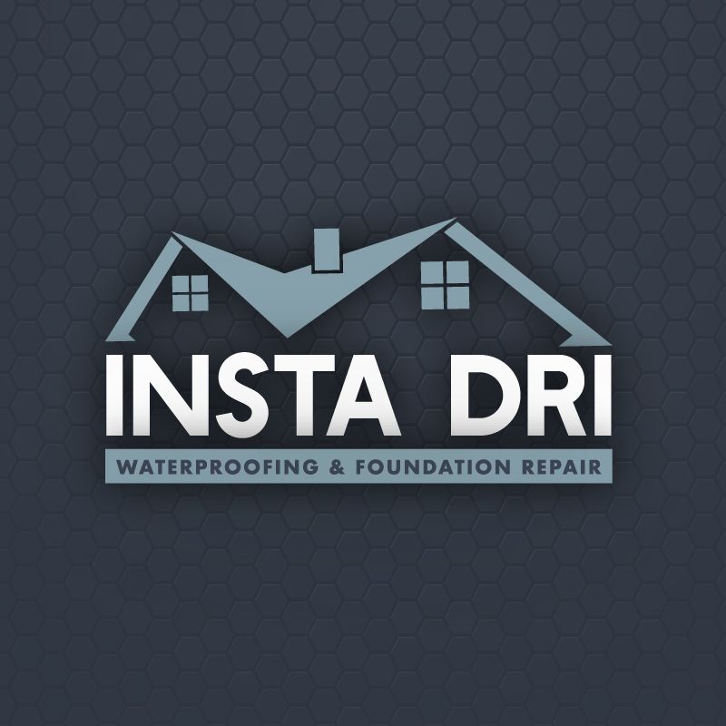 Logo for Insta Dri Waterproofing & Foundation Repair, featuring a house outline and text.