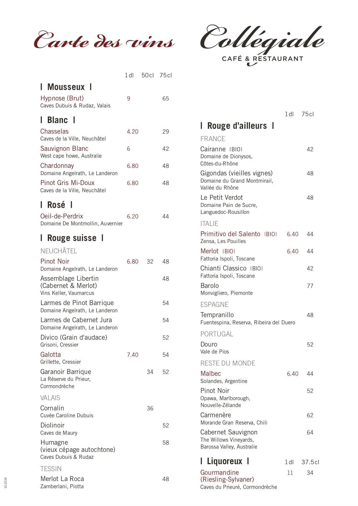 menu café restaurant la collégiale