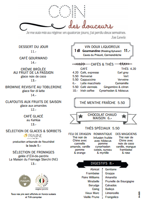 menu desserts café restaurant la collégiale