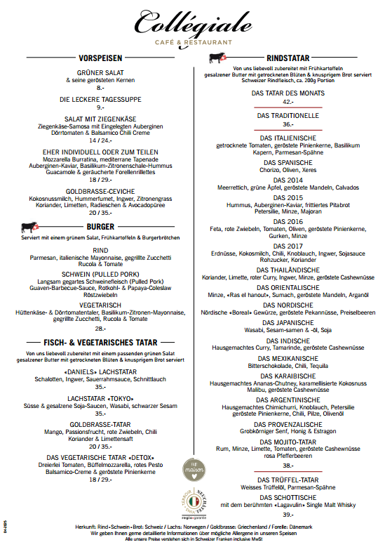 menu café restaurant la collégiale
