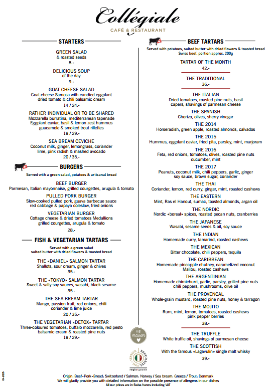 menu café restaurant la collégiale