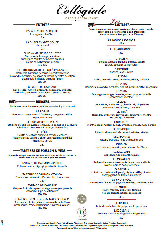 menu café restaurant la collégiale