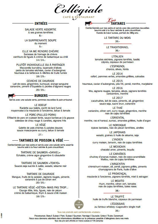 menu café restaurant la collégiale