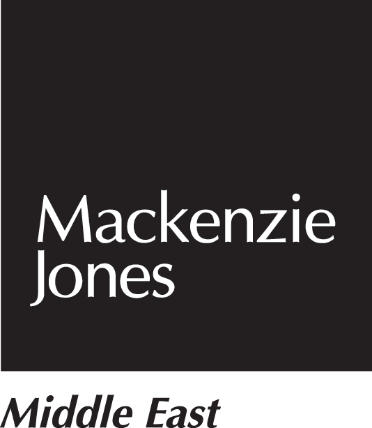 A black and white logo for mackenzie jones middle east