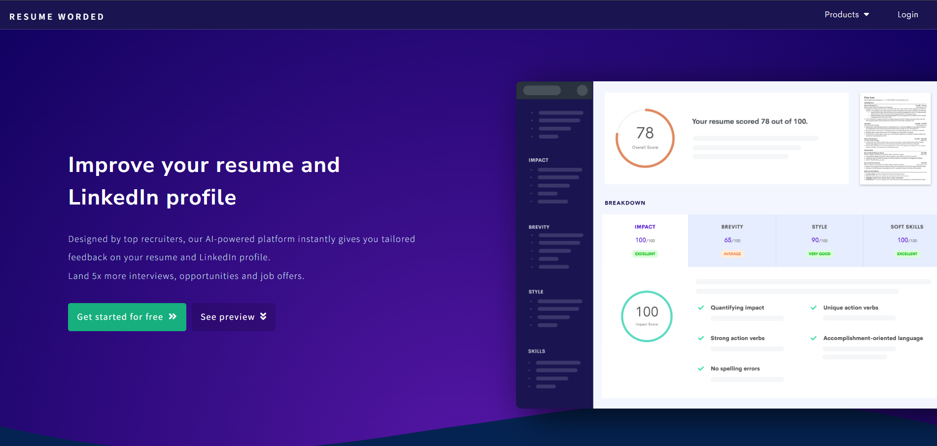 A screenshot of a website that says `` improve your resume and linkedin profile ''.