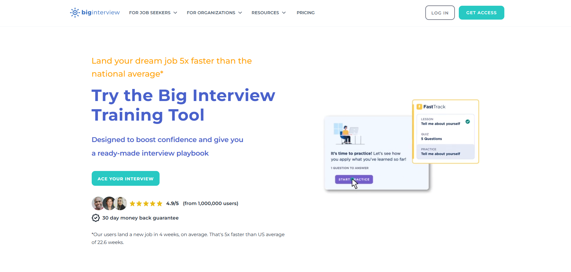 A screenshot of a website that says `` try the big interview training tool ''.