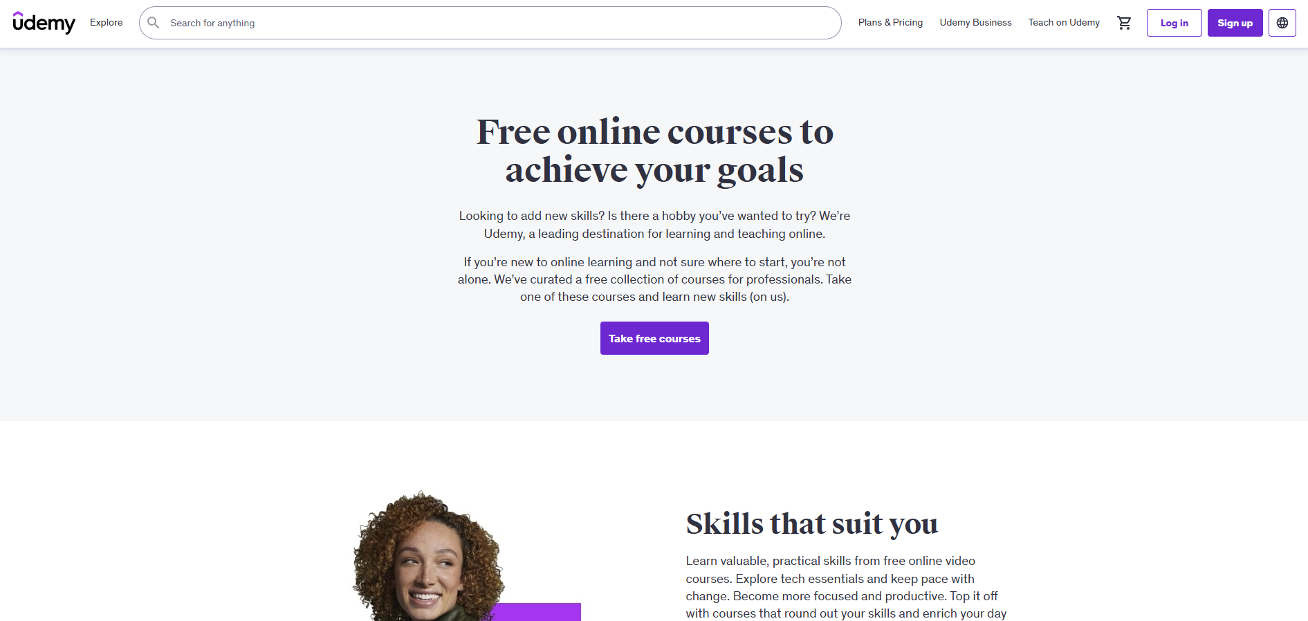 A screenshot of a website offering free online courses to achieve your goals.