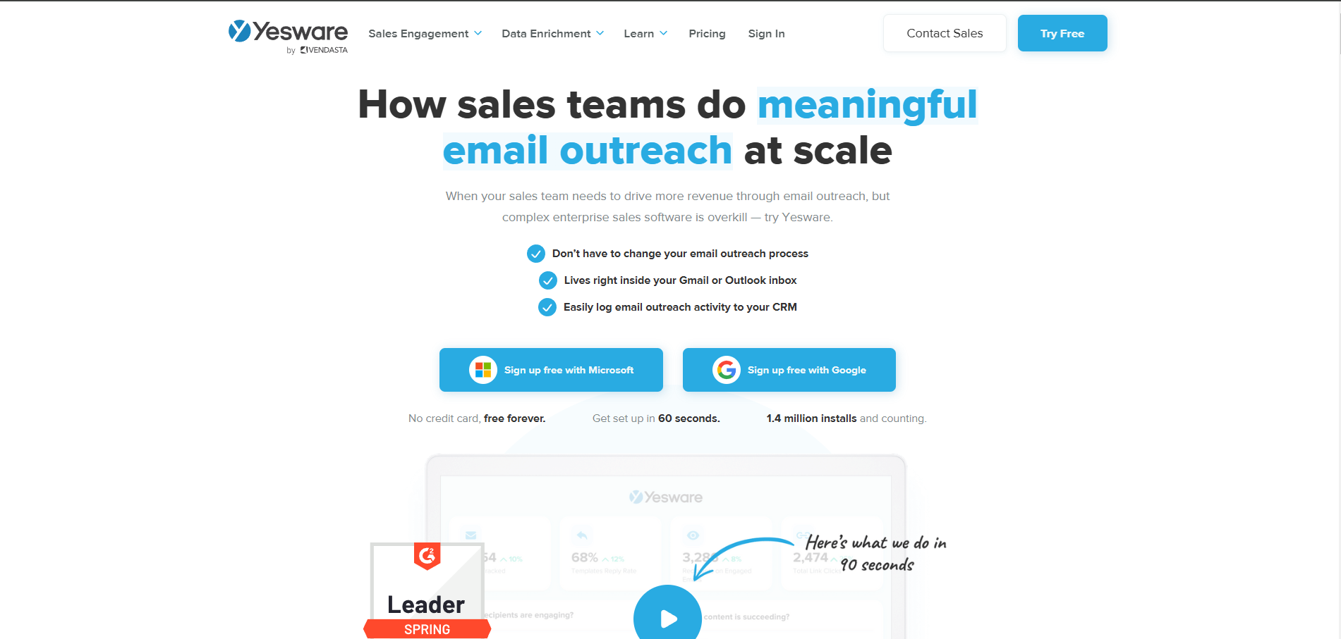 A screenshot of a website titled how sales teams do meaningful email outreach at scale.