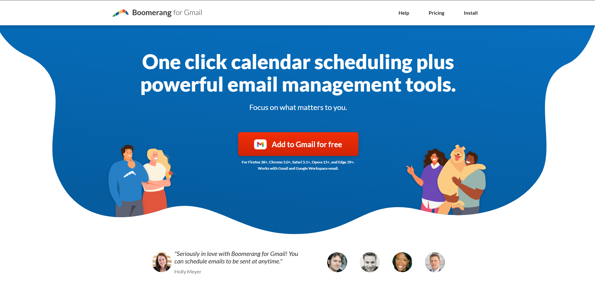 A landing page for one click calendar scheduling plus powerful email management tools.