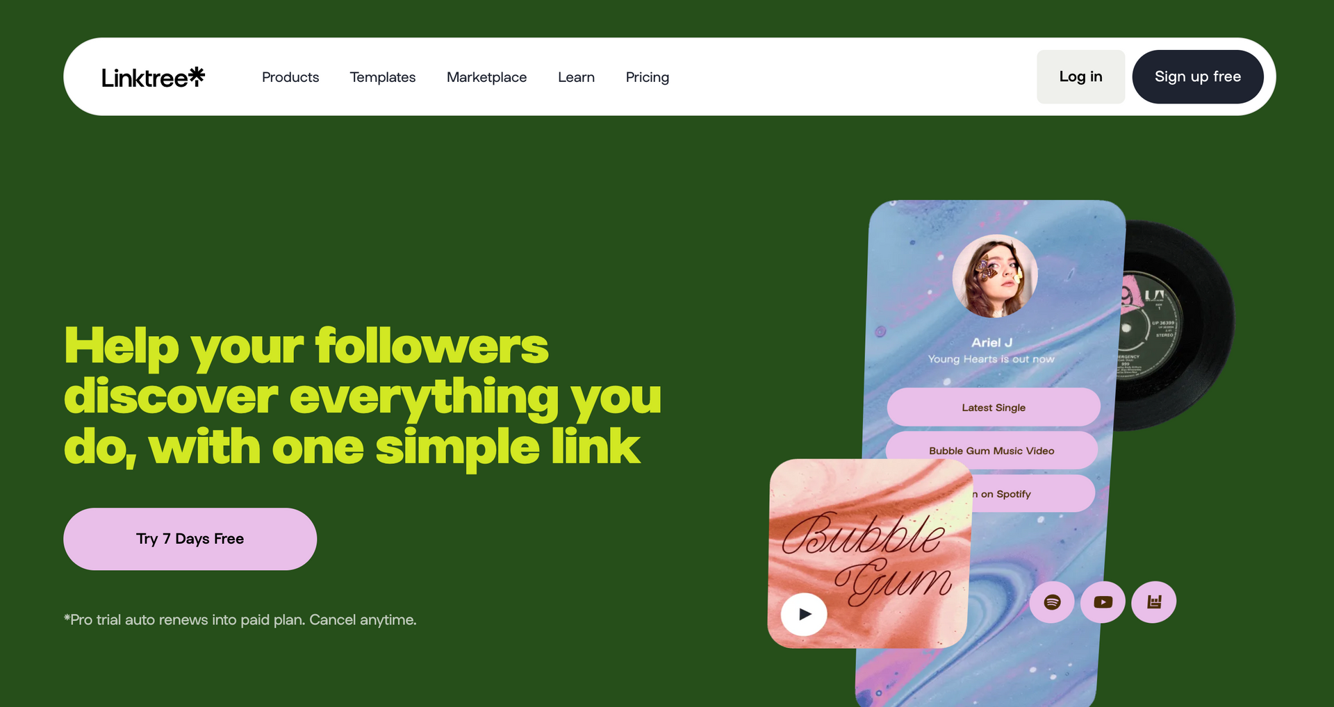 The homepage of a website that says everything you are in one simple link in bio.