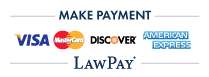 Payment options accepted: Visa, Mastercard, Discover, American Express, LawPay.