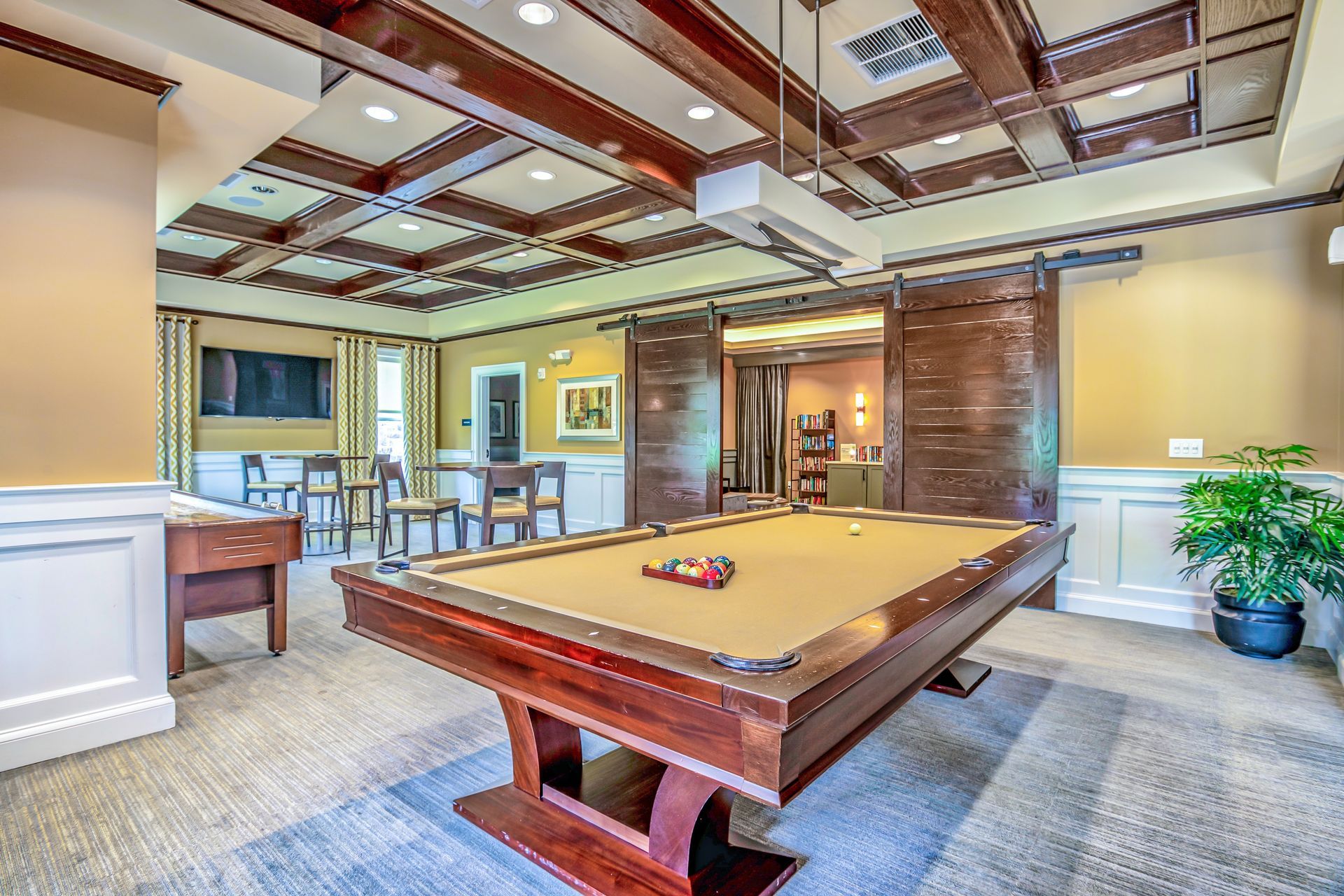 The Park At Winters Run clubhouse game room with pool tables in Bel Air, MD.