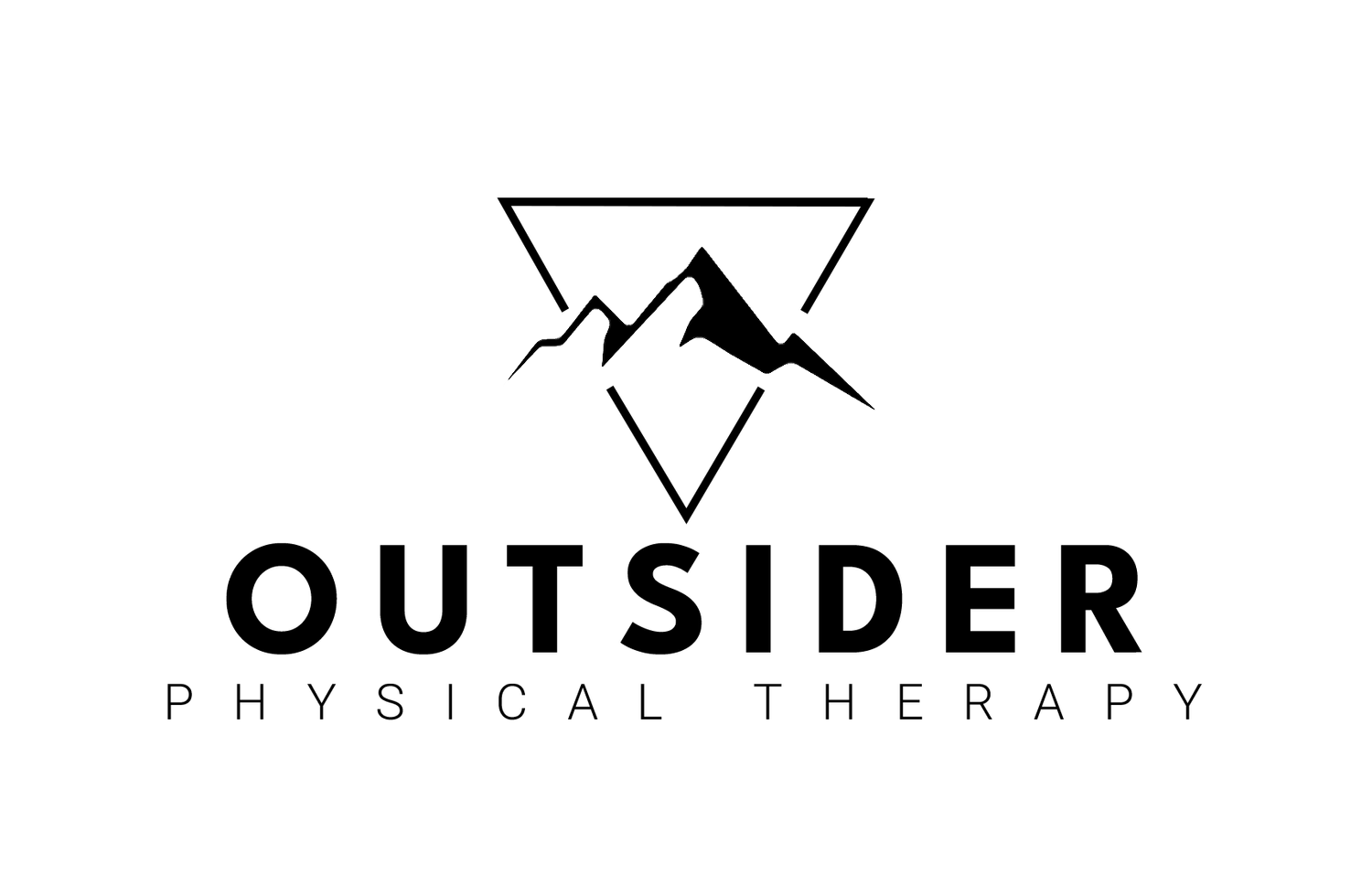 A logo for outsider physical therapy with a mountain in a triangle.