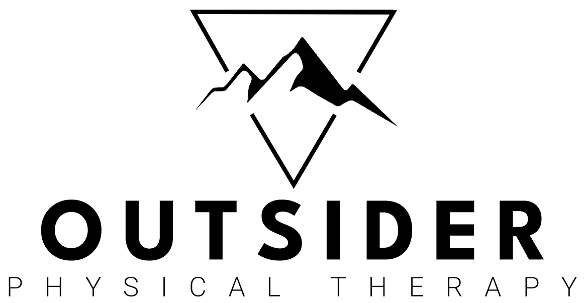 A logo for outsider physical therapy with a mountain in a triangle.