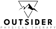 A logo for outsider physical therapy with a mountain in a triangle.