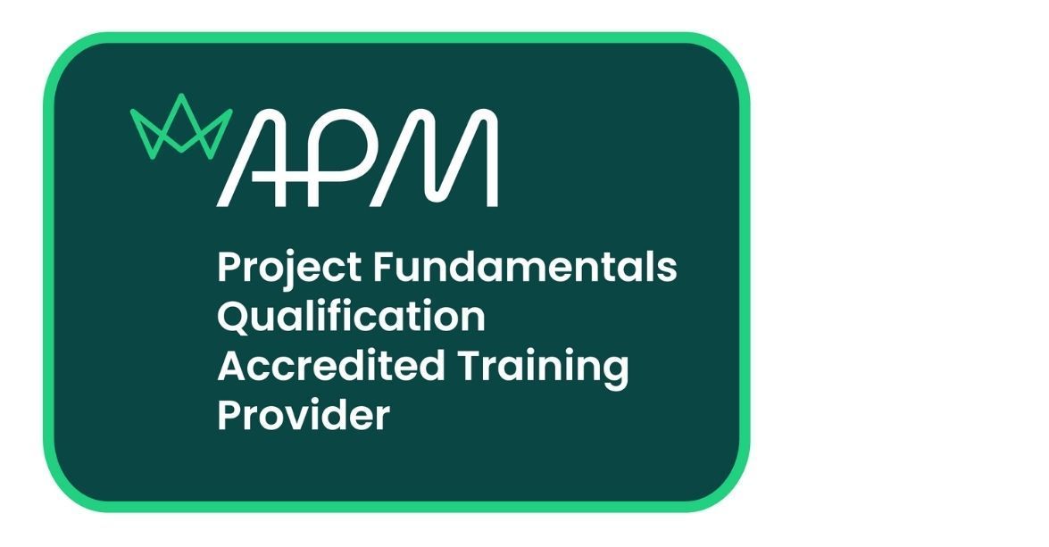 APM Project Fundamentals Qualification badge, green, white text, accredited training provider.