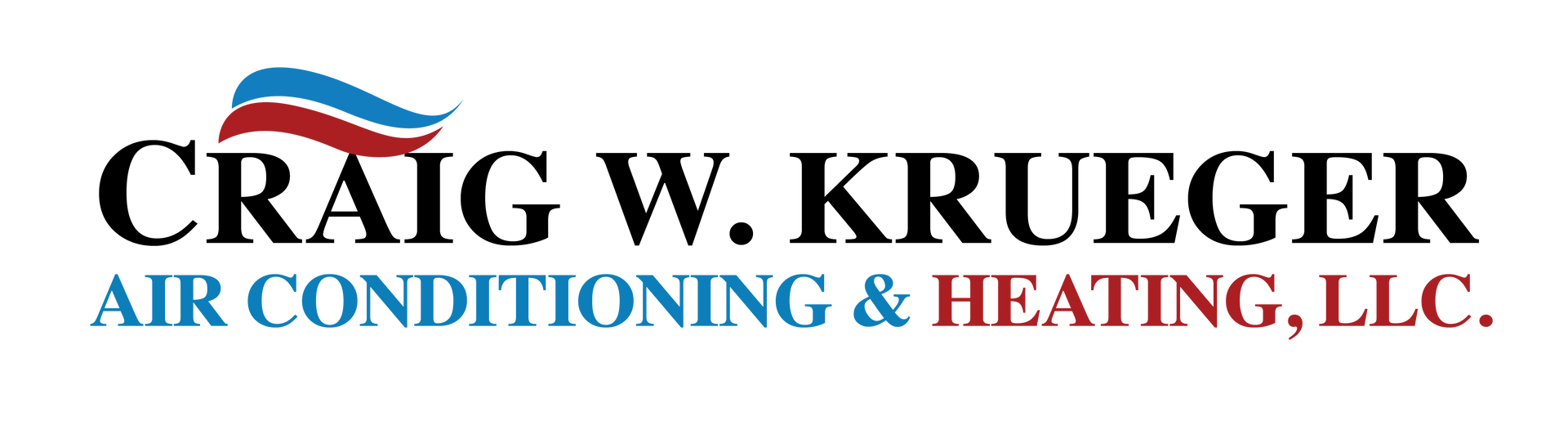 Logo for Craig W. Krueger Air Conditioning & Heating, LLC, with blue and red swirl graphic above company name.