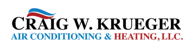 Logo for Craig W. Krueger Air Conditioning & Heating, LLC, with blue and red swirl graphic above company name.