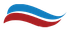 Blue and red wavy lines logo.