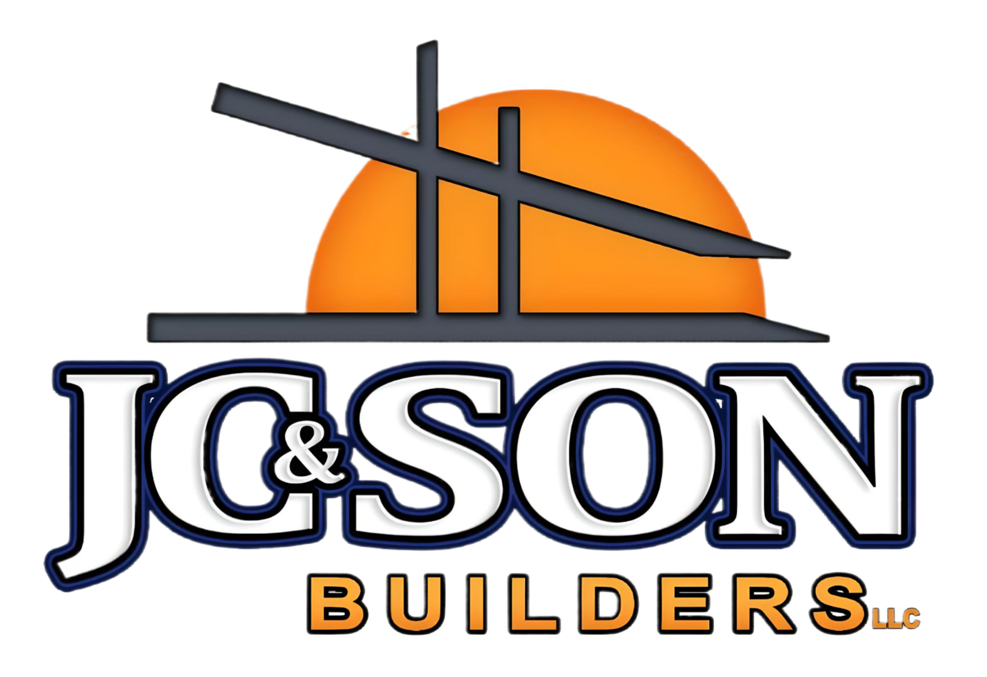 a logo for jc & son builders llc with an orange sun in the background