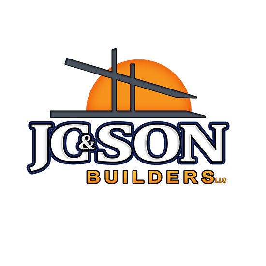 a logo for jc & son builders llc with a sun in the background