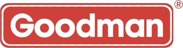 A red and white goodman logo on a white background