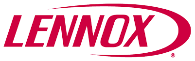A red and white logo for lennox on a white background