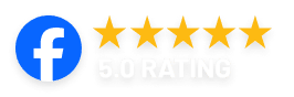A facebook logo with five stars on a white background.
