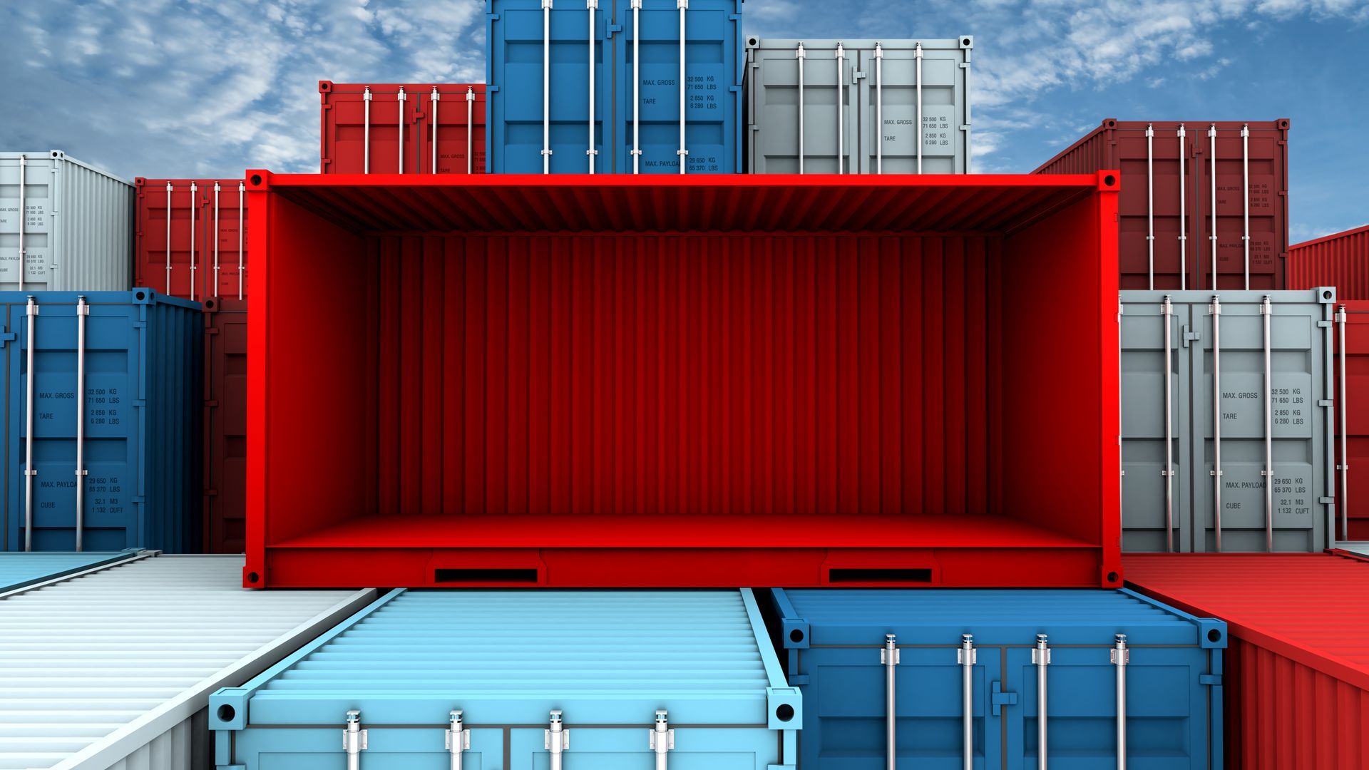 A bunch of shipping containers are stacked on top of each other.