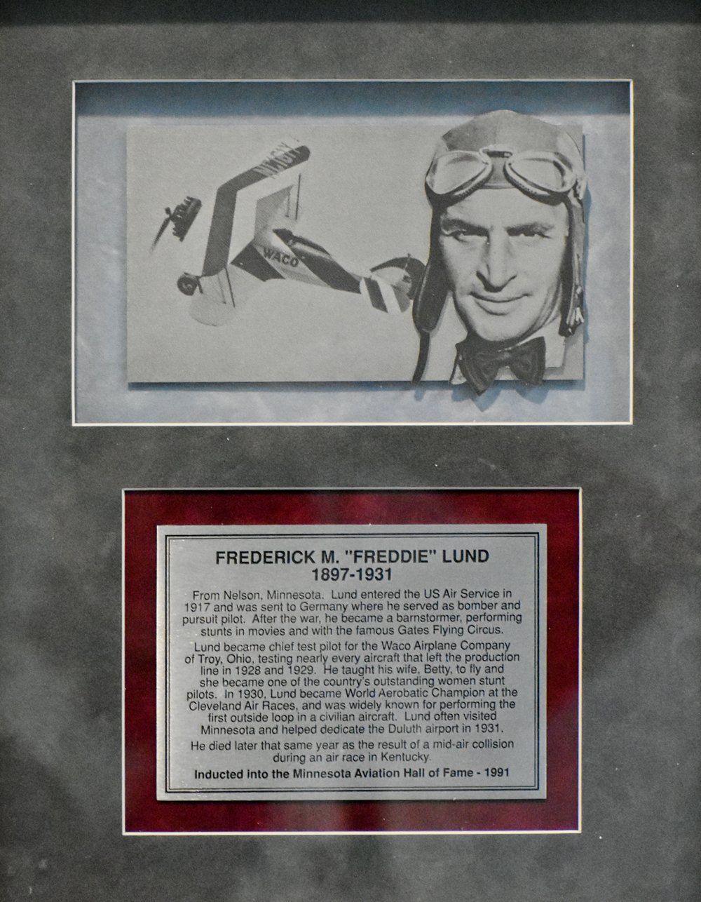 A framed picture of frederick m. freddie lund