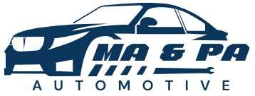 A logo for ma & pa automotive with a car on it