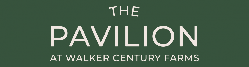 Logo reading “The Pavilion at Walker Century Farms” in white text on a dark green background