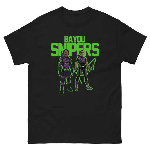 A black t-shirt with two snipers on it