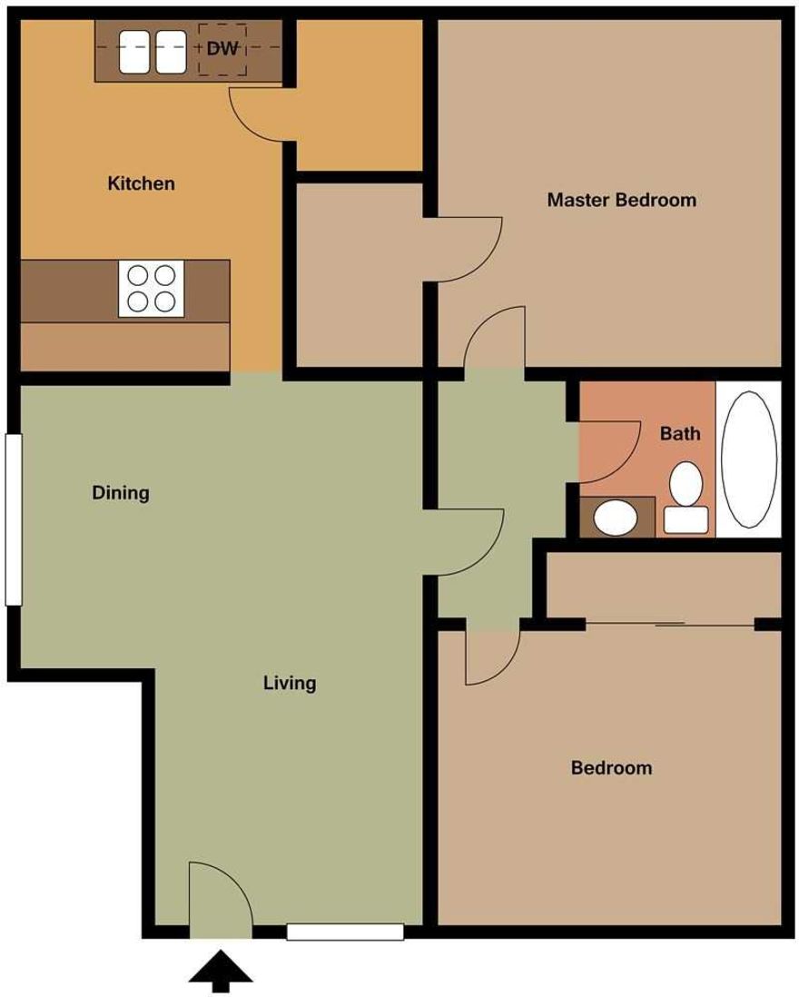 2 Beds | 1 Bath Floorplan