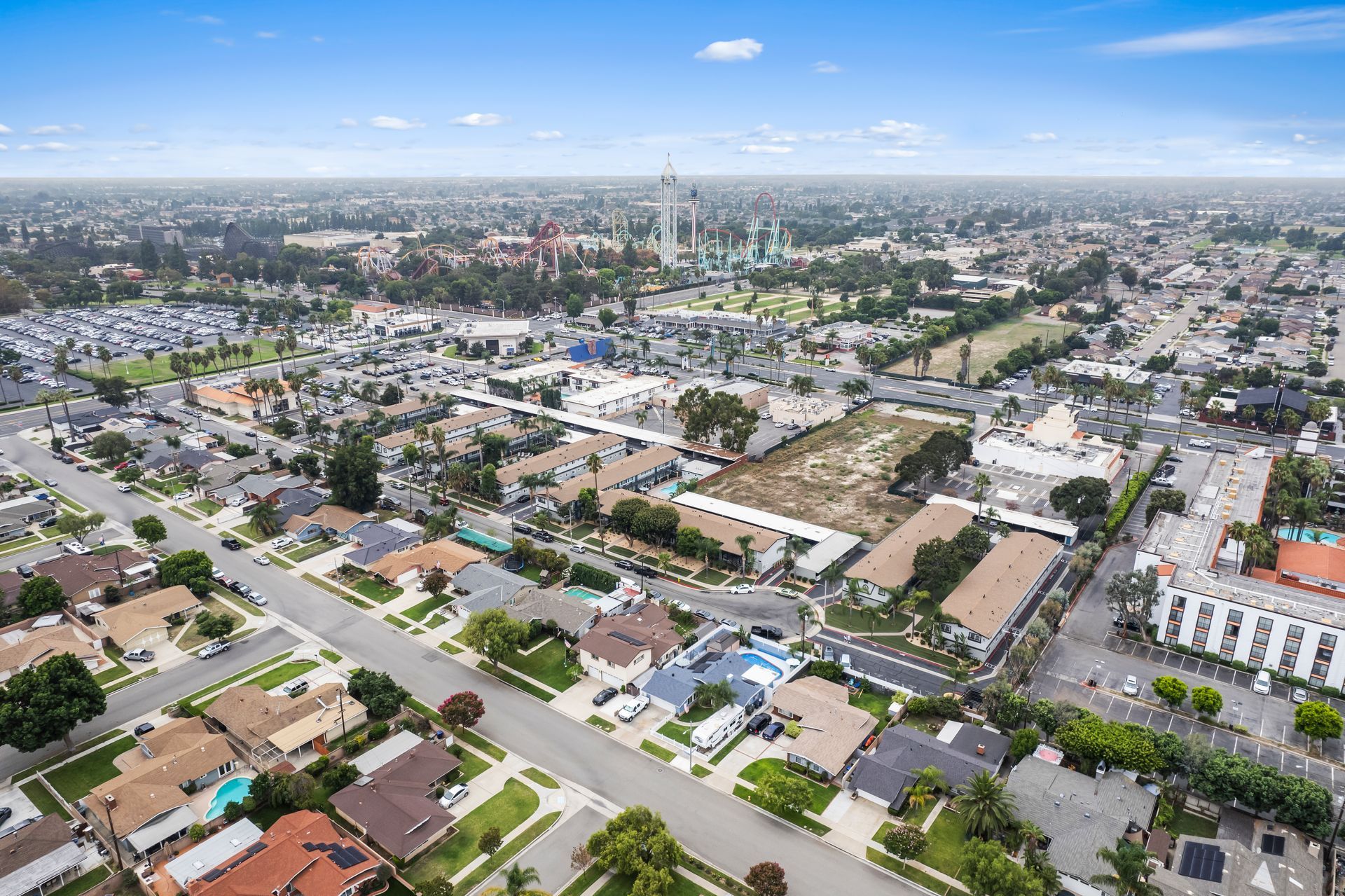 Cantabria community from above with theme park in background