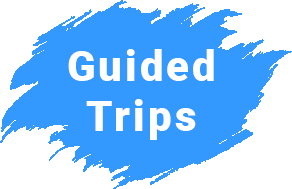 A blue sign that says guided trips on it