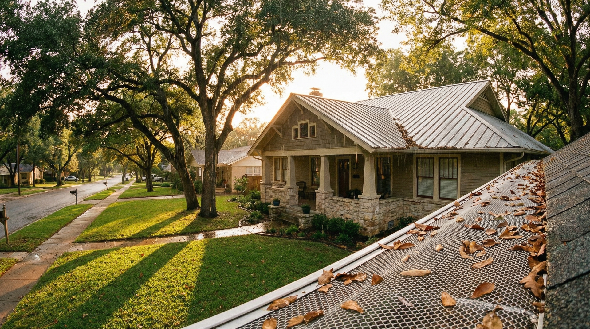 Low-profile metal leaf guard on 6-inch seamless gutters, Crossville Tennessee