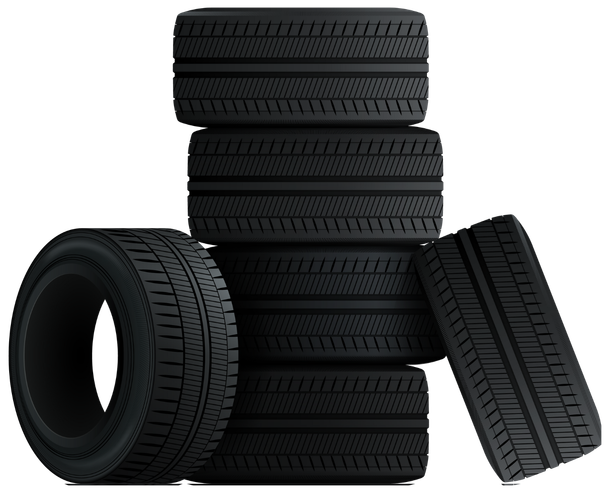 A stack of black tires on a white background