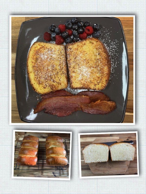 French toast with bacon and berries on a plate