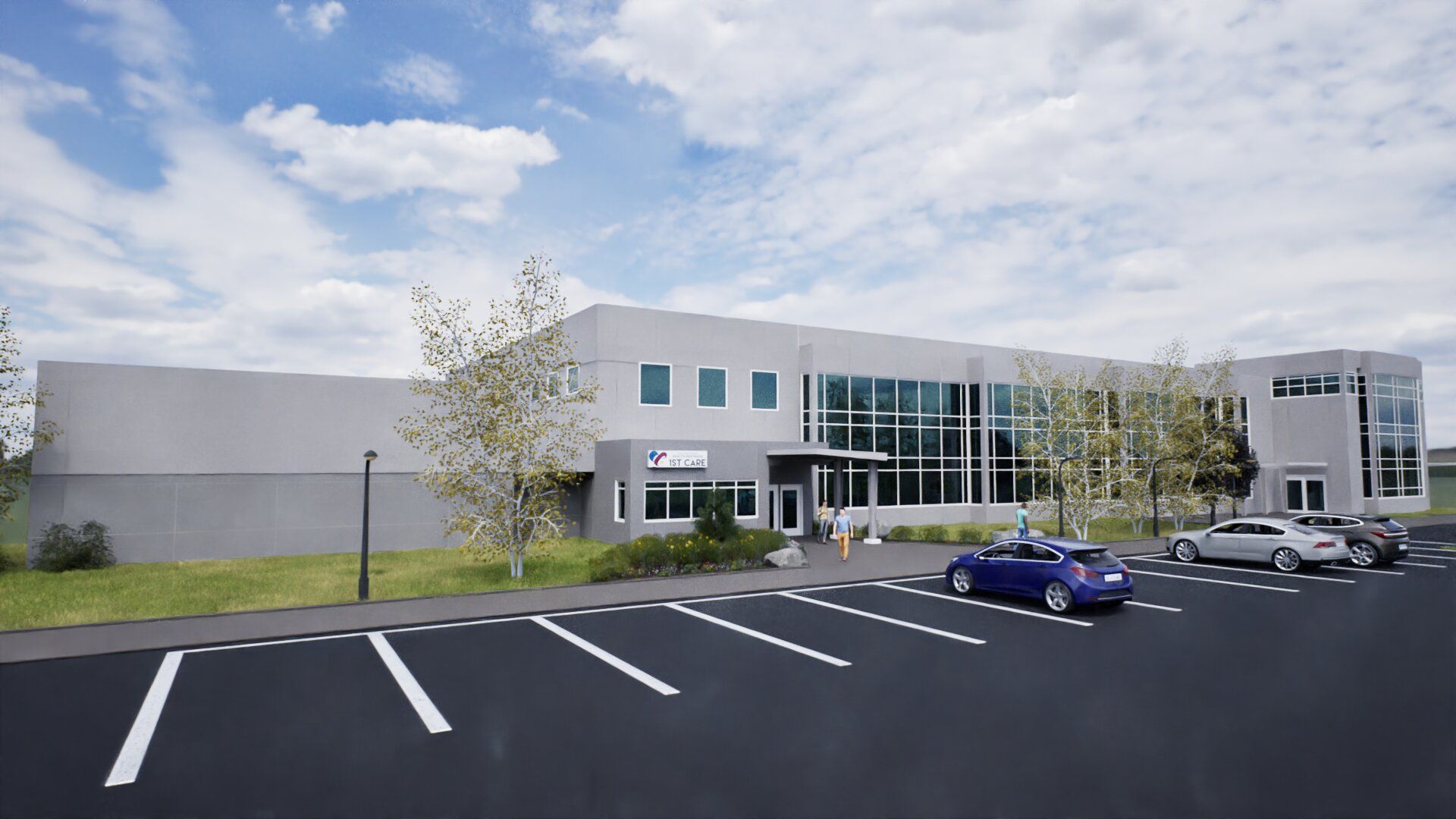 Cutaway architectural rendering of a modern building with a curved roof, exposing interior structure and mechanical systems.