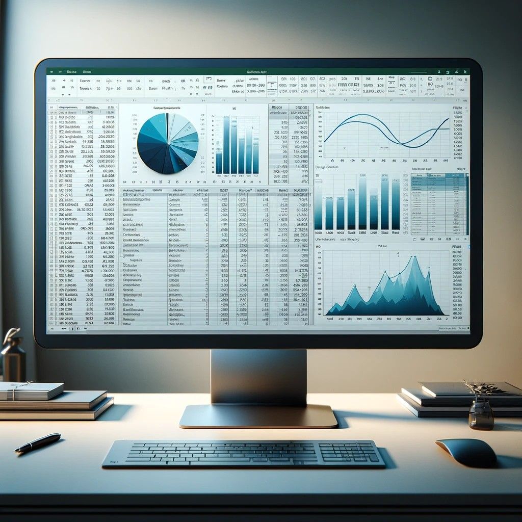 A computer monitor with a spreadsheet on the screen