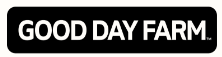 A black and white logo for good day farm.