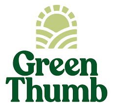 A green thumb logo with a sun in the middle of a field.