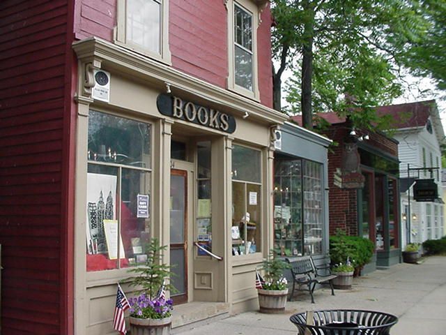 A red building with the word books on it