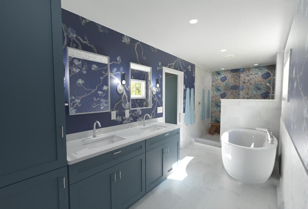 A kitchen with a large island and a couch